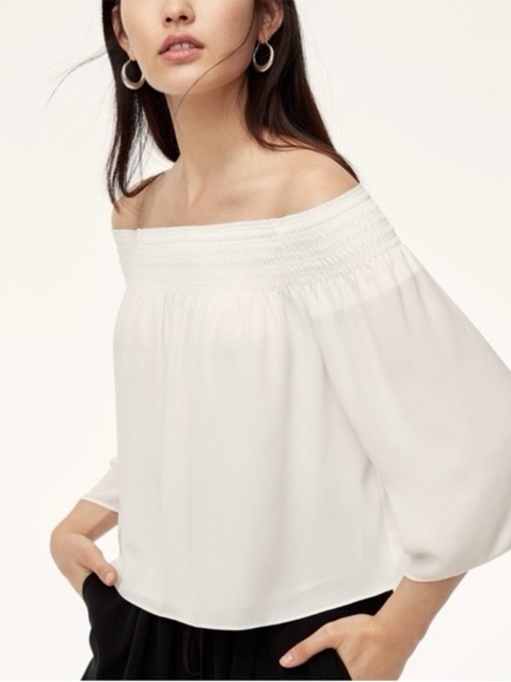 Babaton Cream Smocked Blouse